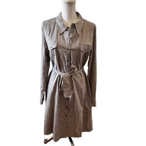 Dialogue Linen blend belted shirt dress heathered gray L